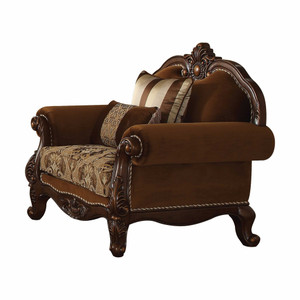 37" Brown Velvet Damask Club Chair N270-347241