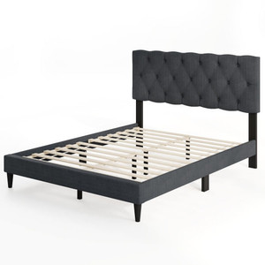 Upholstered Platform Bed with Tufted Headboard and Wooden Slats Gray-Full Size - Color: Gray - Size D681-HU10906GR-F