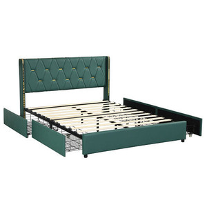 Full/Queen Size Upholstered Bed Frame with 4 Drawers-Green-Full Size - Color: Green - Size: Full Si D681-HU10228GN-F