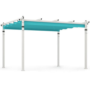 Outdoor Pergola with Retractable Canopy and Aluminum Frame-Turquoise - Color: Turquoise D681-NP11781GN