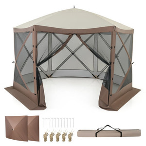 Pop-up Gazebo 6-sided Instant Setup Screen House Hub Tent with Mesh Netting Walls-Coffee - Color: C D681-NP12072CF