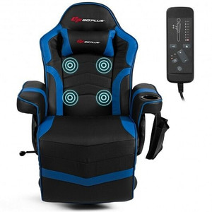 Ergonomic High Back Massage Gaming Chair with Pillow-Blue - Color: Blue D681-HW63196NY