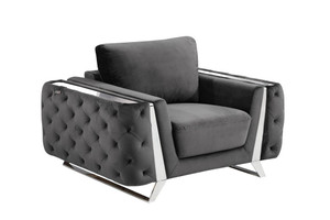 50" Dark Gray and Silver Velvet Tufted Arm Chair N270-518575