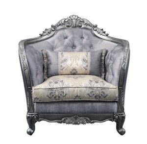 43" Light Gray Fabric And Platinum Floral Tufted Arm Chair N270-515799