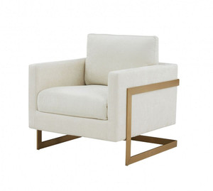 34" Cream And Gold Upholstered Arm Chair N270-473851