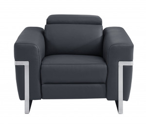 41" Dark Gray Italian Leather Power Recliner Chair N270-482246