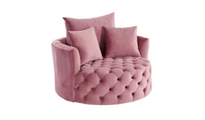 43" Pink Velvet Tufted Swivel Barrel Chair And Toss Pillows N270-486596