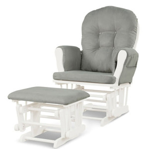 Wood Glider and Ottoman Set with Padded Armrests and Detachable Cushion-Light Gray - Color: Light G D681-JV10394SL