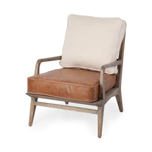24" Beige and Brown And Brown Leather Arm Chair N270-380631