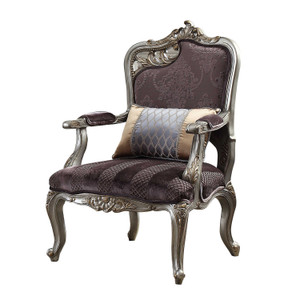 29" Black And Platinum Velvet Floral Arm Chair And Toss Pillow N270-347268