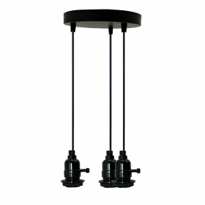 Modern 3 Way Black Design Ceiling Pendant Fitting Light Holder with Switch ~ 1556 T575-S0671386572