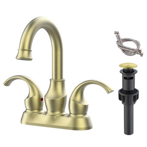 Bathroom Faucet 2-Handle Brushed Gold with 360 Degree Rotating Spout, Crescent Moon Style 4-inch Ce T575-S0671290898