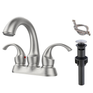 Bathroom Faucet 2-Handle Brushed Nickel with Aerator, Swan Style 4-inch Centerset Vanity Sink with  T575-S0671286723