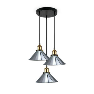 Industrial Cone 3-Light Chandelier Hanging Pendant Light Chrome~1420 T575-S0671387241