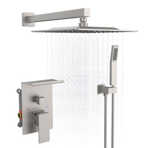 Rainfall Shower System With Storage Rack 10 inch Shower Faucet Set Brushed Nickel with High Pressur T575-S0671436713