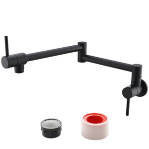 Brass Folding Faucet 1/2"NPT Wall Mount Kitchen Faucet Two Handles Cold Water Tap Black T575-S0671297479