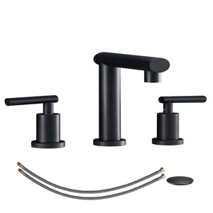 Matte Black Widespread Bathroom Faucet, Waterfall Bathroom Faucets for Sink 3 Hole, 2-Handles Moder T575-S0671365216