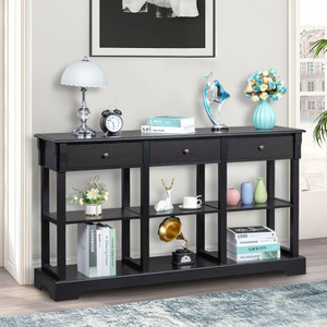 Console Sofa Table with Ample Storage, Retro Kitchen Buffet Cabinet Sideboard with Open Shelves and T575-S0671295690
