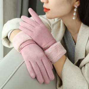 Color: GRAY, Gloves Size: One Size - Winter Women Keep Warm Plus Velvet Touch Screen Thicken Plush  F640-12000036834031721