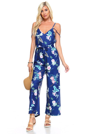 Women's Floral Tie Tank Jumpsuit T396-EA83451725566-BLU-S
