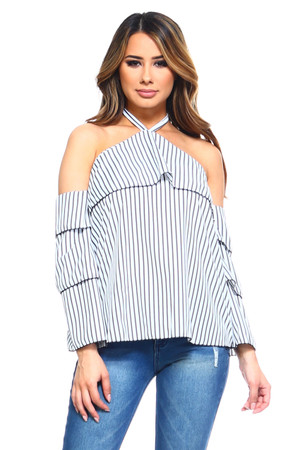 Women's Stripe Layer Halter Top T396-MM3197160-WHT-S