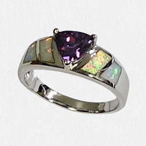 Color: PURPLE WHITE,Size: Ring Size - 9 - Opal Love Silver Rings With CZ In 5 Colors K290-51525530288401