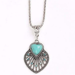 Peacock Heart Turquoise Token Of Love Pendant And Antique silver style Necklace K290-1264388580