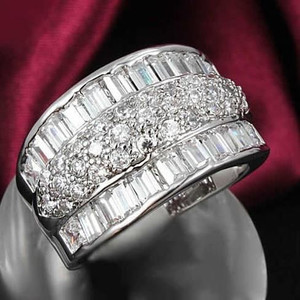 Color: Rhodium Plated,Size: 8 - Regal Baguette And CZ Statement Band Ring K290-1250726672