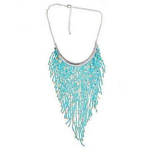 Color: Turquoise Blue - Bohemian Beads Waterfall Necklace K290-1261927876