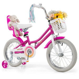 Kids Bike 16 Inch with Training Wheels and 2 Brake System for 4-7 Years Old - Color: Rose Red - Siz D681-TS10239RO-16