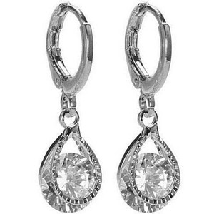 Polish Style: Silver,Diamond Color: Green - Diamond Drops Colorful Hoop Earrings In Rose Gold And S K290-20678408773