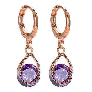 Polish Style: Gold,Diamond Color: Purple - Diamond Drops Colorful Hoop Earrings In Rose Gold And Si K290-20678408453