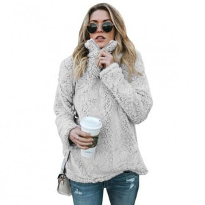 Fluffy Texture High Collar Autumn/ Winter Fashion Women Top - Gray A392-fast0054