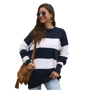 Strips Design Casual Style Long Sleeves High Fashion Women Top - Blue A392-fast0123