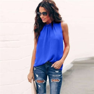Ruffle Collar Sleeveless Design High Fashion Women Top/ T-shirt - Blue A392-fast0183