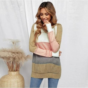 U.S. Fashion Wholesale Clothing Knitted Hooded Sweater Autumn/ Winter Women Top - Khaki A392-fast0217