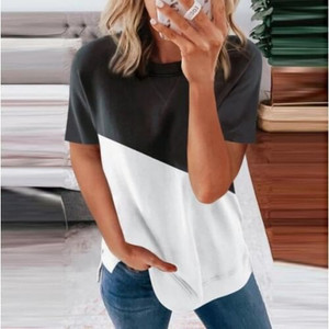 U.S. Fashion Wholesale Clothing Contrast Color Design Round Neck Women T-shirt/ Top - Black A392-fast0224