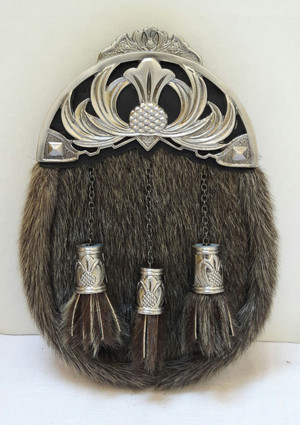 Scottish Kilt Original Seal Skin Dress Sporran Antique Enamel CROWN Cantel A657-34