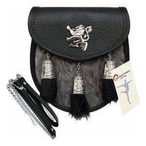 Scottish Kilt Semi Dress Grey Goat Sporran with Rampant Lion & Tassels Caps A657-38