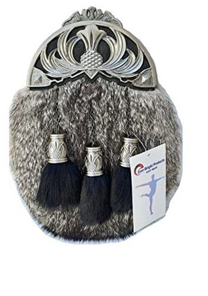 Scottish Kilt White and Grey Rabbit Fur Full Dress Sporran A657-44