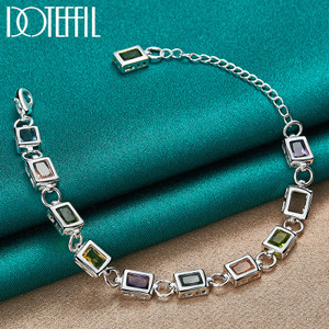 DOTEFFIL 925 Sterling Silver Square inlaid With Multi-color AAA Zircon Bracelet Chain For Woman Eng F640-3256803502796432
