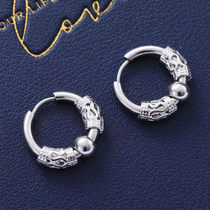 2pcs Punk Stainless Steel Round Circle Totem Hoop Earrings For Men Women, Not Fade Ear Rings Hip Ho F640-3256806809714746