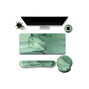 Color: EMERALD GREEN - Work And Play 4 In 1 Matching Quartz Swirl Print With Golden Veining Desk Set K290-51245664436497
