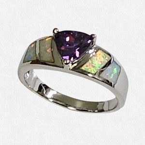 Color: PURPLE WHITE,Size: Ring Size - 8 - Opal Love Silver Rings With CZ In 5 Colors K290-51525530255633