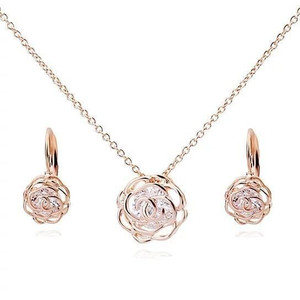 Color Style: Gold - Rose Is A Rose Pendant And Chain 18kt Rose With 2ct CZ Bonus Free Earrings In W K290-13534231986211