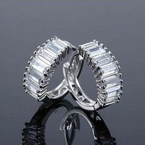 Color: SILVER - Shiny Baguettes Hoop Earrings K290-50228094632209
