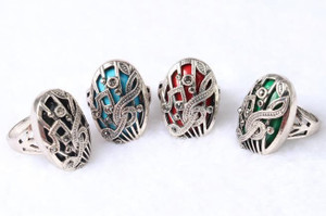 Color: TURQUOISE,Size: 8 - Vintage Style Musical Note Natural Stone Ring K290-44088247091473