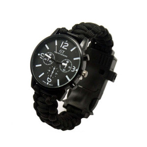 Color: Black - Outdoor Multi function Camping Survival Watch Bracelet Tools With LED Light K290-32054264266838