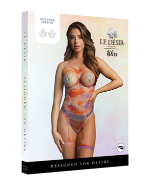 Shots Bliss Open Cup Strappy Teddy w/Jewelry Pasties Multi O/S X615-SHTBLS002MULOS