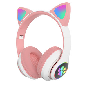 Cute Cat Ears Wireless Headphones with Mic Stereo Music Gaming Led RGB Bluetooth Headset Pink K484-PEL_0MYFV0JU